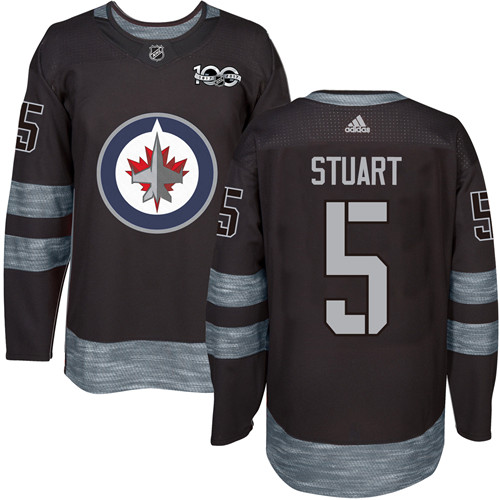 Mens Adidas Winnipeg Jets 5 Mark Stuart Authentic Black 1917-2017 100th Anniversary NHL Jersey